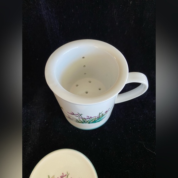Wanlangtang Ceramics Tea Cup Coffee Mug with Lid Coaster & Strainer w/ Flowers - Picture 4 of 12